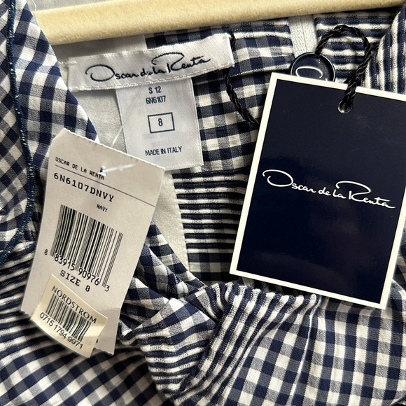 NWT OSCAR DE LA RENTA  Navy and White Check Cap Sleeve Dress Sz 8 - Picture 8 of 14